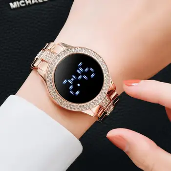 Moda Digital cu LED-uri pentru Femei Ceasuri Brățară cu Diamante Ceas de Lux Pentru Femei a Crescut de Aur Rochie Casual Cuarț Ceas zegarek damski