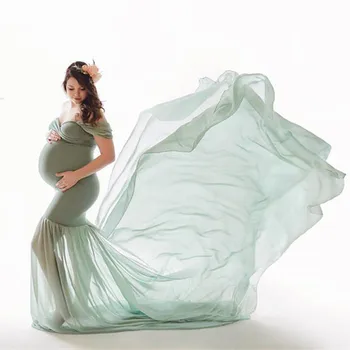 Maternitate recuzită fotografie Sarcinii Pânză de Bumbac+Șifon Maternitate de Pe Umăr Jumătate de Cerc Rochie de fotografiere fotografie rochie gravide