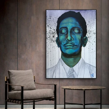 Salvador Dali Artă în Alb și Negru Pictură în Ulei Față Portret Postere si Printuri Poze de Perete pentru Camera de zi Cuadros Decor Acasă