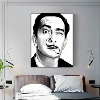 Salvador Dali Artă în Alb și Negru Pictură în Ulei Față Portret Postere si Printuri Poze de Perete pentru Camera de zi Cuadros Decor Acasă