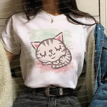 Acuarelă de dormit pisica tricou femei de moda Colorat animale de Companie pisoi de imprimare T-shirt amuzant Drăguț mai multe expresii pisica Grafic Topuri