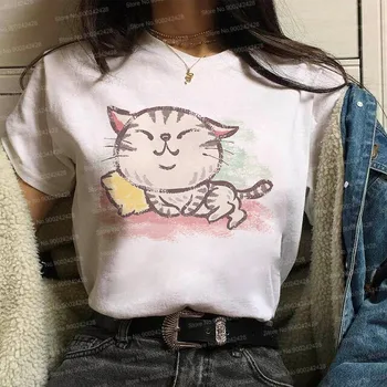 Acuarelă de dormit pisica tricou femei de moda Colorat animale de Companie pisoi de imprimare T-shirt amuzant Drăguț mai multe expresii pisica Grafic Topuri