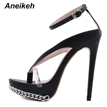 Aneikeh 2020 Moda Femei Cu Toc Platforma Lanțului De Sandale Peep Toe Catarama Tocuri Inalte Doamna Petrecere Sandale Pantofi Pompe Dimensiune 34-42