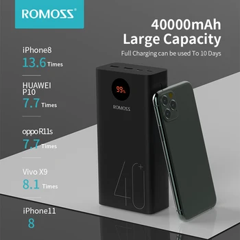 ROMOSS Zeus Power Bank 40000mAh 18W PD QC 3.0 cu Încărcare Rapidă 40000mAh Powerbank Tip-C Extern Încărcător de Baterie Pentru iPhone Huawei