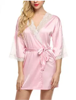 2021 Noua Moda De Lenjerie Sexy Femei Halat De Mătase, Cu Dantelă Rochie Babydoll Cămașă De Noapte Camasa De Noapte Half Sleeve V-Neck Sleepwear