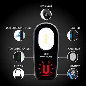 8000LM mai Nou Portabil COB lanterna Lanterna USB Reîncărcabilă LED Lumina de Lucru Magnetic Lanterna Cârlig Agățat Lampă Pentru Exterior Tabără