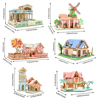 3D Puzzle din Lemn Jucarii Puzzle Arhitectura Asamblare DIY Clădire Casa Model Kit de Copii Puzzle-uri Educaționale de Jucării din Lemn pentru Copii