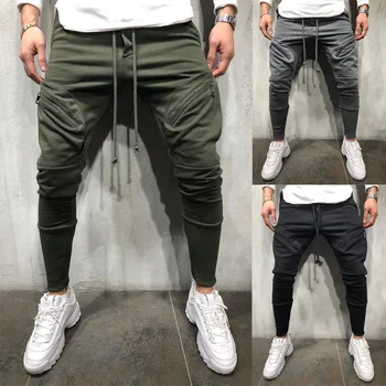 Jogger pentru barbati pantaloni la modă trei-dimensional buzunar cu fermoar pantaloni fitness