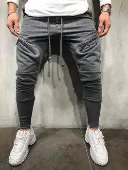 Jogger pentru barbati pantaloni la modă trei-dimensional buzunar cu fermoar pantaloni fitness