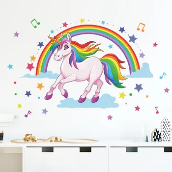 Rainbow Unicorn Autocolante de Perete pentru camera Fetelor camera pentru Copii Decor de Perete de Vinil autoadeziva Decalcomanii de Perete Decor Acasă DIY Arta picturi Murale