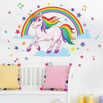 Rainbow Unicorn Autocolante de Perete pentru camera Fetelor camera pentru Copii Decor de Perete de Vinil autoadeziva Decalcomanii de Perete Decor Acasă DIY Arta picturi Murale