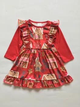 Copilul Fete Maneca Lunga Crăciun Rochie Roșie de Bumbac de Înaltă calitate de Moda pentru Copii Fete de Îmbrăcăminte de tip Boutique copii Haine Copii Rochie