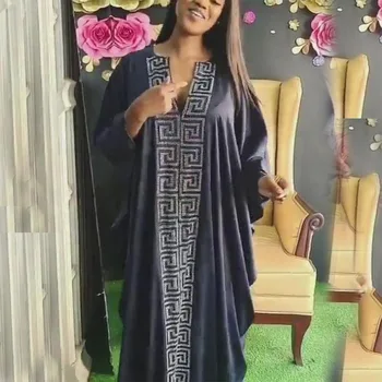 Design-Africană Dashiki Rochie De Mătase Ștrasuri Din Mărgele Abaya Hijab Bandaj Maxi Bazin Vintage Maneca Lunga Halat De Rochii Africa Sexy Lady Petrecere
