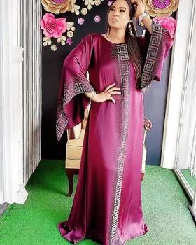 Design-Africană Dashiki Rochie De Mătase Ștrasuri Din Mărgele Abaya Hijab Bandaj Maxi Bazin Vintage Maneca Lunga Halat De Rochii Africa Sexy Lady Petrecere