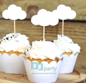 Tema copil de Dus-Cloud Cupcake Toppers Personalizate Cupcake Toppers-Alb toppers tort pentru copilul bunting-cupcake toper cu nor