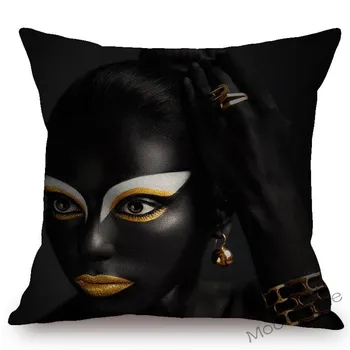 Moda Negru African Femeie Fata De Lux Elegant Acasă Decorative Canapea Pernă Salon De Frumusețe Decor African Pernele De Acoperire