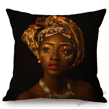 Moda Negru African Femeie Fata De Lux Elegant Acasă Decorative Canapea Pernă Salon De Frumusețe Decor African Pernele De Acoperire
