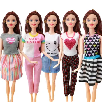5 Pc-uri de Moda de zi cu Zi Purta Tinute Casual, Vesta, Camasa, Fusta Pantaloni Rochie de casă de Păpuși, Accesorii Haine pentru Papusa Barbie
