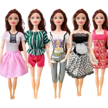 5 Pc-uri de Moda de zi cu Zi Purta Tinute Casual, Vesta, Camasa, Fusta Pantaloni Rochie de casă de Păpuși, Accesorii Haine pentru Papusa Barbie