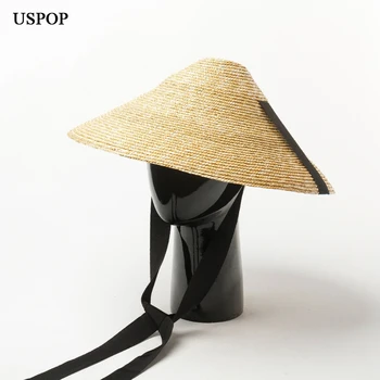 USPOP Noua pălărie de Soare femei conic de paie pălărie de vară margine largă de grâu paie pălărie de sex feminin dantela-up paie pălărie plajă