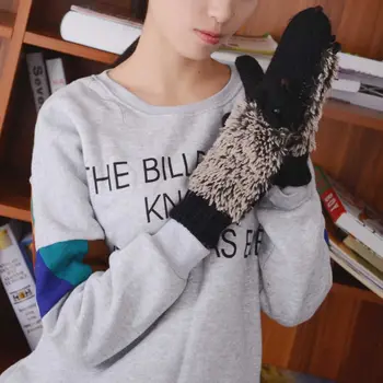 Moda Animalelor de Cald Mănuși de Iarnă pentru Copii de Desene animate Minunat de Pluș Mănuși Fingerless Ariciul Pufos Tricotat Mănușă de box pentru Femei Fete