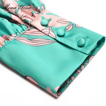 MoaaYina Designer de Moda Pistei rochie de Primavara-Toamna pentru Femei Rochie Floral-Print Lace-Up Rochii Mini
