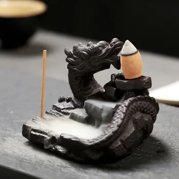 Delicat Chineză Dragon Negru Cascada Arzător Ceramic Refluxul Tămâie Titularul Loong Ceramice Arzător de Tămâie 8.8*6.6 cm