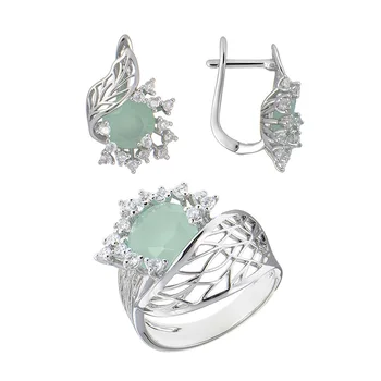 Huadie set de bijuterii cu zirconiu. Femei cercei cu pietre și o gamă largă de inel cu o floare. Bijuterii 2021