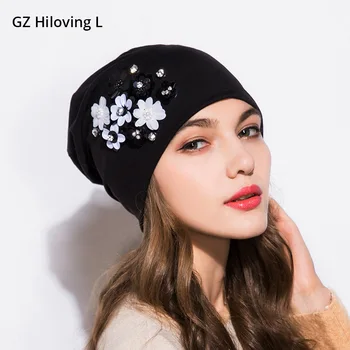 GZHilovingL 2018 Noi Female Beanie Capota Primavara-Vara Capace de Hip-hop de Flori Stras Pălării Pentru Femei Căciuli Femei Chelioși