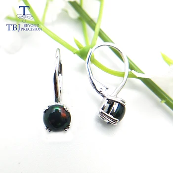 TBJ,noi simplu incuietoare negru opal cercel rotund 7mm 1.5 ct piatră prețioasă de bijuterii de argint 925 de bijuterii fine pentru fete
