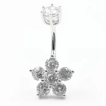 Argint 925 belly button inel floare CZ buric piercing bijuterii pentru femei