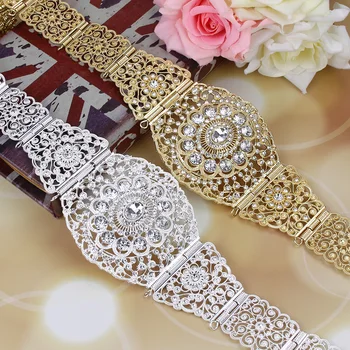 Sunspicems Marocan Centura pentru Nunta Rochie Caftan de Bijuterii Cristal Rotund Gol Burta Lanț de Aur de Argint de Culoare