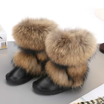 2020 Noua Moda de Mare de Blană de Vulpe Femei Cizme de Zăpadă Doamna Cizme de Iarna Genuine piele de Vacă din Piele de la Jumătatea vițel Cizme Cald Cizme pentru Femei Pantofi