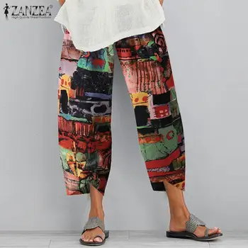 Imprimare de moda Pantaloni Harem ZANZEA 2021 Vara Femei Imprimate Pantaloni Talie Elastic Florale Pantalon Casual Plus Dimensiune Nap 5XL