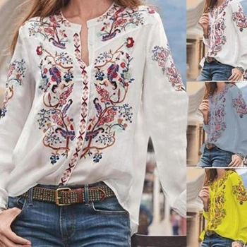 Femei Îmbrăcăminte Boem Bluza Tricou Vintage Imprimate Topuri Doamnelor Bluze Blusa Feminina Maneca Lunga Camasi Pentru Femei, Haine