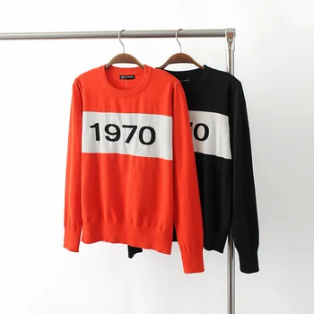 Femeile 1970 scrisoare pulover Maneca Lunga Pulover de moda fierbinte vedeta de top Scrisoare 1970 Tricotat Topuri