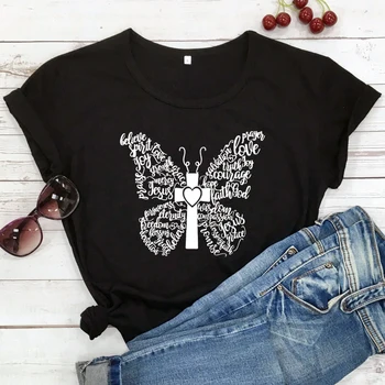 Fluture de Cuvinte Încrucișate T-shirt Estetice Grafic Verset din Biblie Tricou Femei de Top Religioase Credința Creștină Tricou Dropshipping