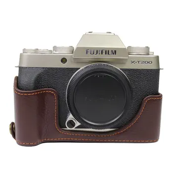 Portabile din Piele Sac de aparat de Fotografiat CaseFor Fujifilm X-T200 Fuji XT200 Jumătate de caroserie Negru Capacul de Cafea
