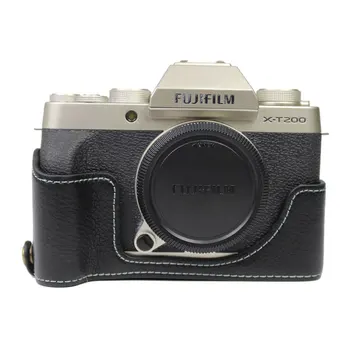 Portabile din Piele Sac de aparat de Fotografiat CaseFor Fujifilm X-T200 Fuji XT200 Jumătate de caroserie Negru Capacul de Cafea