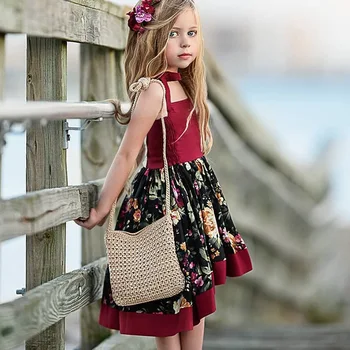 Populare Europene și Americane fete imprimate dress copilul scurte fata si lungi spate neregulate de moda rochie suspensor