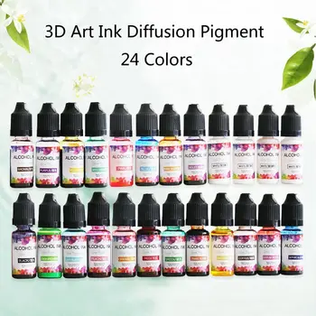 24 de Culori 10ML Arta de Cerneală Alcool Rasina de Pigment Kit de Rășină Lichidă Colorant Vopsea de Cerneală de Difuzie UV Rășină Epoxidică a Face Bijuterii