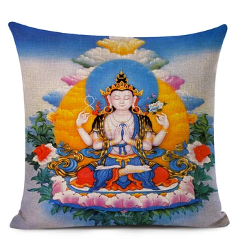 Chinezesc Indian Buddha față de Pernă Religioase Shakyamuni Patru armate Guanyin Decorative Lenjerie de pat Perna De Canapea Decor Acasă