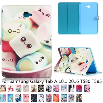 3D drăguț Pictat Caz pentru Samsung Galaxy Tab 10.1 2016 T580 T585 Suport Pliante Caz Acoperire pentru Samsung Tab A6 10.1 T580 + film
