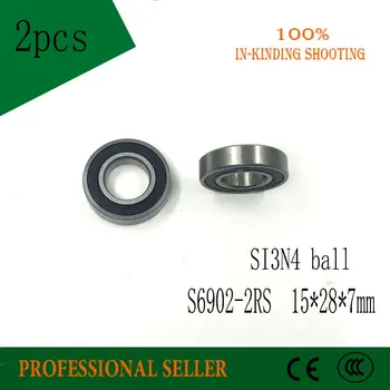 Transport gratuit 2 buc S6902-2RS S6902 2RS din oțel inoxidabil 440C hibrid ceramic deep groove ball bearing 15x28x7mm S6902 RS 61902