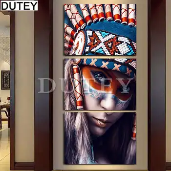 Burghiu plin 5D Diamant Pictura 3pcs Mozaic de Arta de Perete Femeie cu Pene Pictura Pentru Camera de zi Decor Acasă Cadou HYY