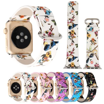 Curea de ceas Pentru Apple Watch Seria 4 Flori Bird Ceas Bandă de Piele Pentru Apple Seria 1 2 3 4 brățară Brățară 38-42mm Horlogeband