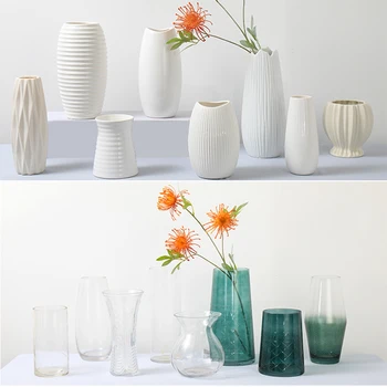 Masă Vaze pentru Flori din Ceramica Terariu Recipiente de Sticlă Moderne Nordic Înalt Vaza de Flori Acasă Decor Alb Vaza