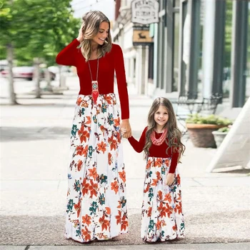 Moda noua Familie de Potrivire Haine de Toamna Mama Și Fiica Rochie cu Maneci Lungi Imprimate Rochii Lungi Mama de Copii Floare de îmbrăcăminte