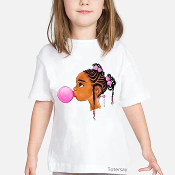 2020 vânzare fierbinte Negru fata suflare bule roz de imprimare tricou fete melanina haine pentru copii harajuku tricou kawaii haine copii