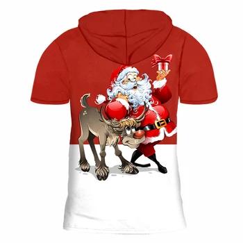 OGKB Bărbați Crăciun Moon Model cu Gluga tricouri Imprimate 3D Minunat Moș Crăciun Și Taur Îmbrăcăminte Om Casual Tricou